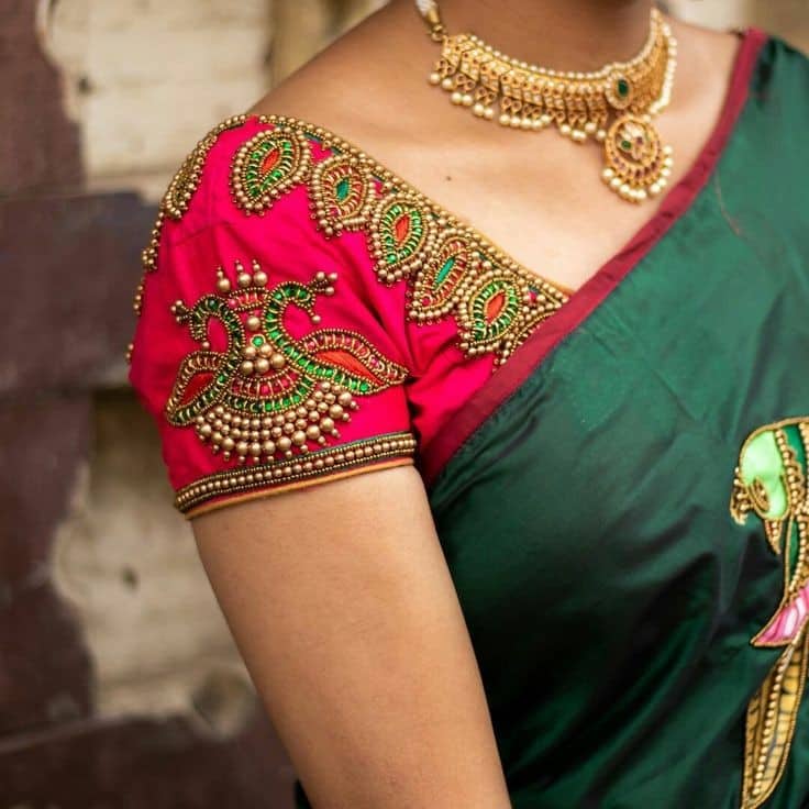 peacock work blouse design