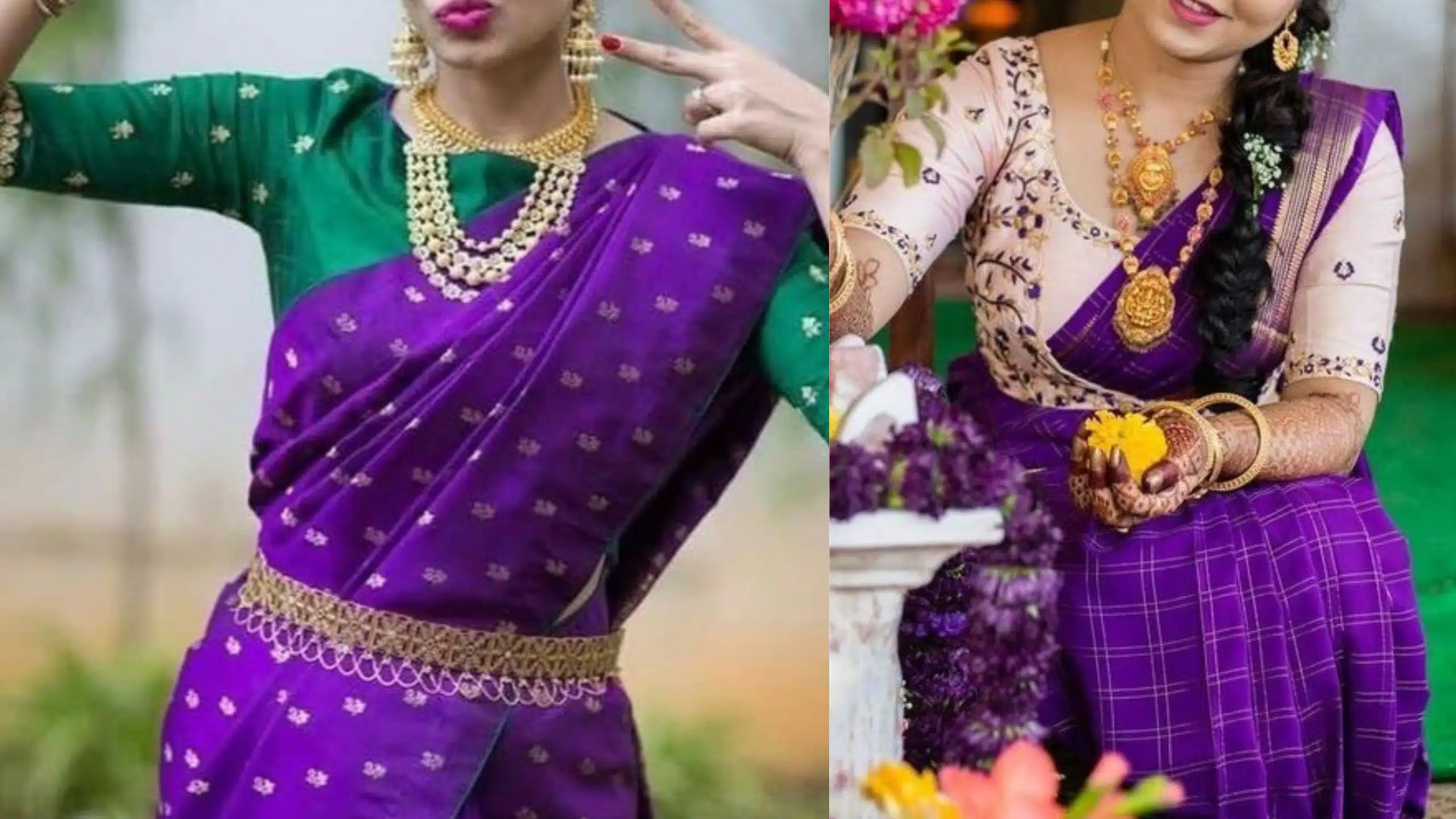 Purple Saree Contrast Blouse