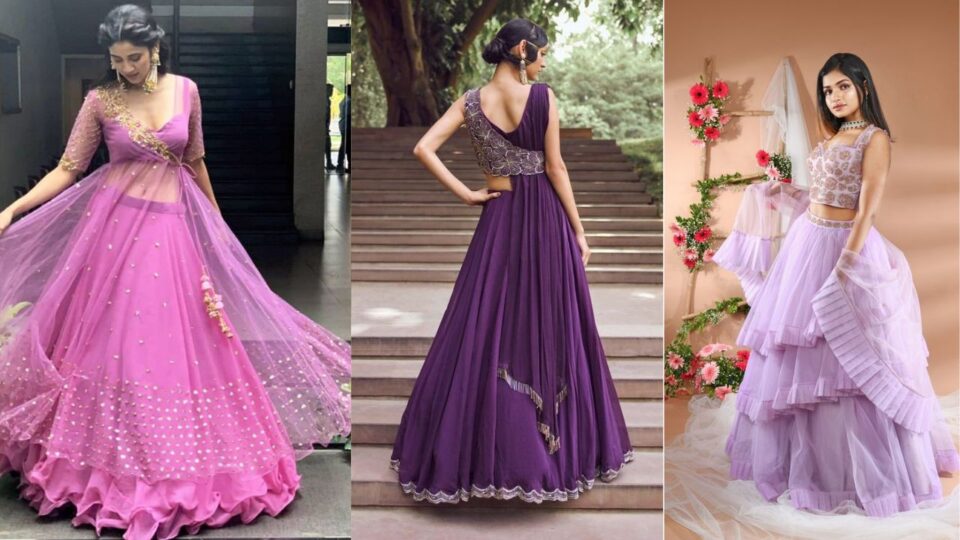 Pink And Black Ladies Designer Crop Top Lehenga Choli