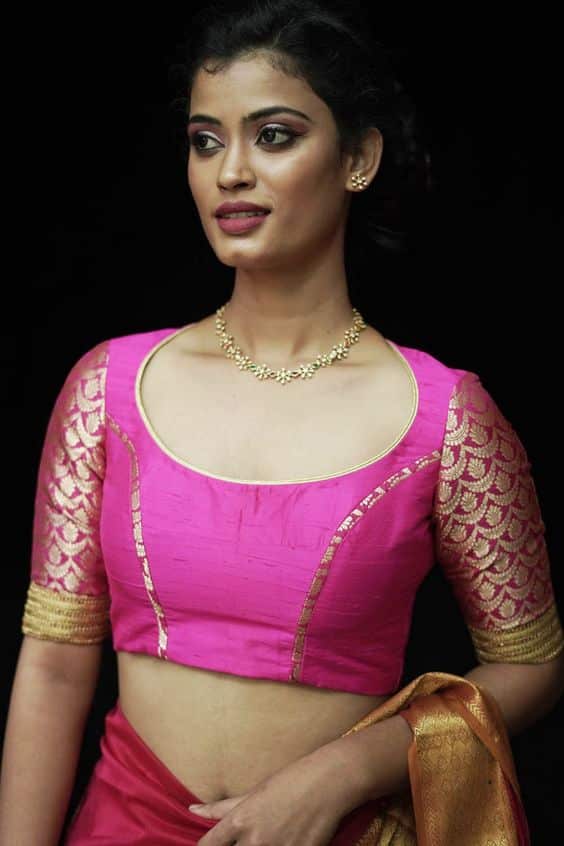 Trendy Pink Deep Square Neck Blouse For Saree