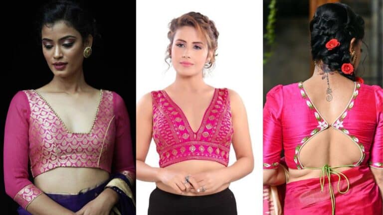 Trendy Pink Deep Square Neck Blouse For Saree