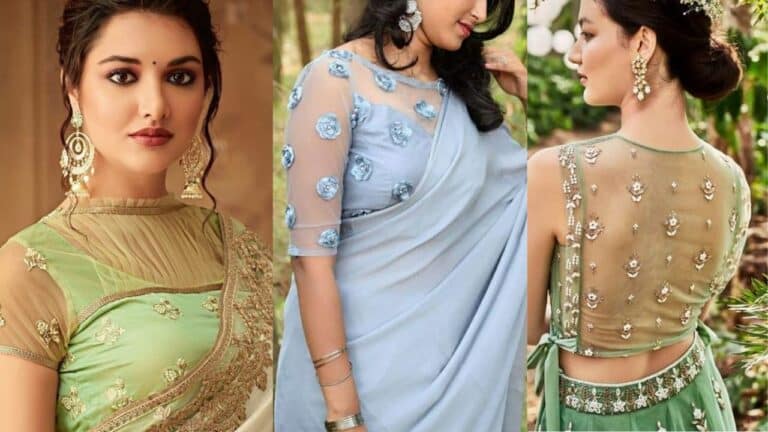 50+ Latest Net Blouse Designs For Sarees and Lehengas