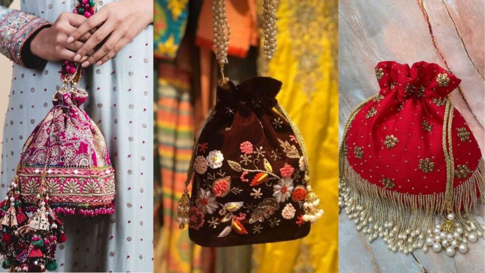 Off White & Green Lehenga With Potli Bag - ZERESOUQ.COM