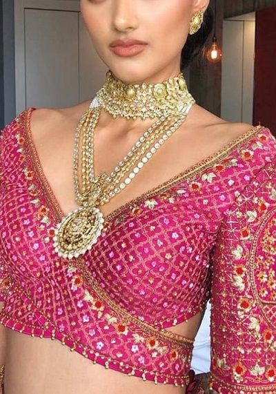Trendy Pink Deep Square Neck Blouse For Saree