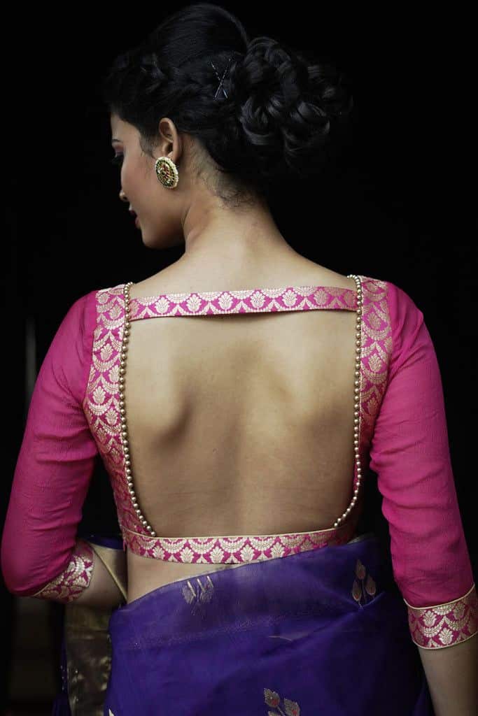 Trendy Pink Deep Square Neck Blouse For Saree