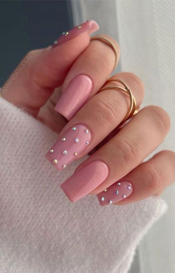 33+ Light Pink Nails With Rhinestones 2023