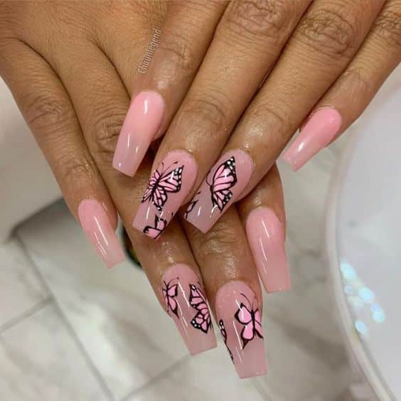 39+ Gorgeous Pink Nails With Butterflies 2023