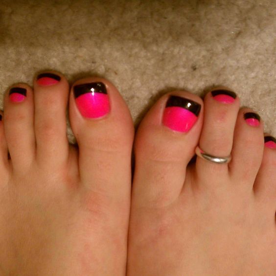 Try These Pink Nails With Black Tips On Your Special Day