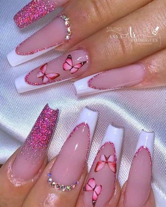 39+ Gorgeous Pink Nails With Butterflies 2023