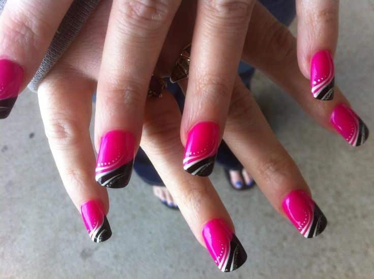 Try These Pink Nails With Black Tips On Your Special Day