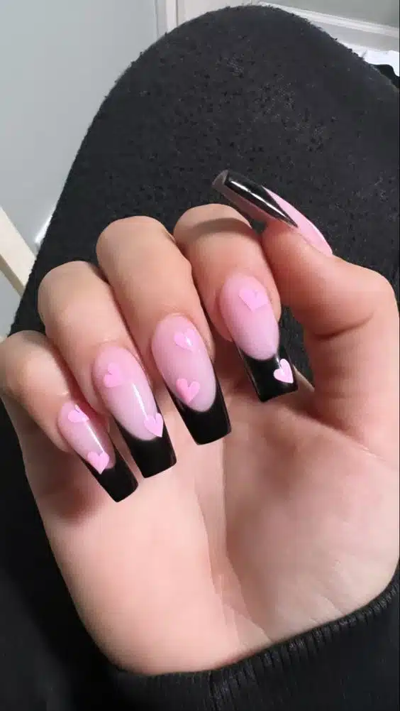 Try These Pink Nails With Black Tips On Your Special Day 2024