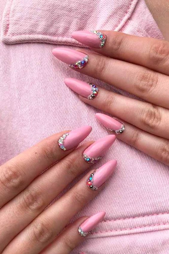 33+ Light Pink Nails With Rhinestones 2023