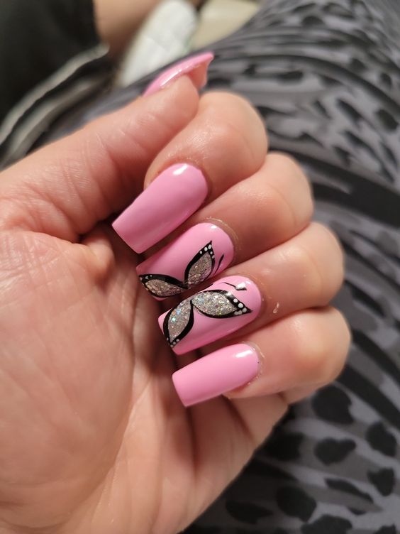 39+ Gorgeous Pink Nails With Butterflies 2023