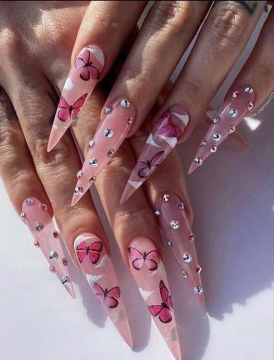 39+ Gorgeous Pink Nails With Butterflies 2023