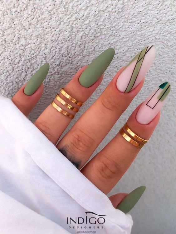 50+ Outstanding Olive Green Nail Designs 2023