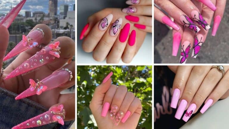 39+ Gorgeous Pink Nails With Butterflies 2023