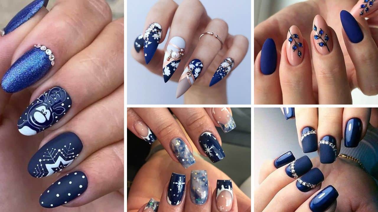 1. Navy Blue and Gold Fall Nail Design - wide 6