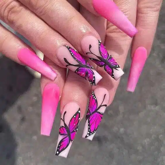 39+ Gorgeous Pink Nails With Butterflies 2023