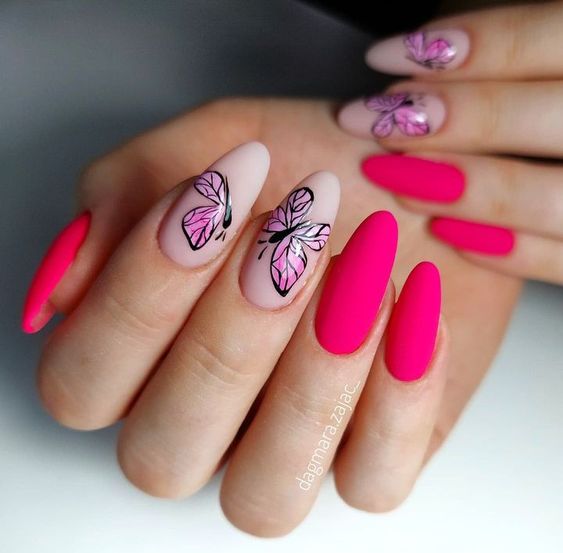 39+ Gorgeous Pink Nails With Butterflies 2023