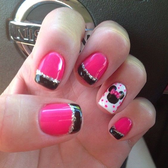 Try These Pink Nails With Black Tips On Your Special Day