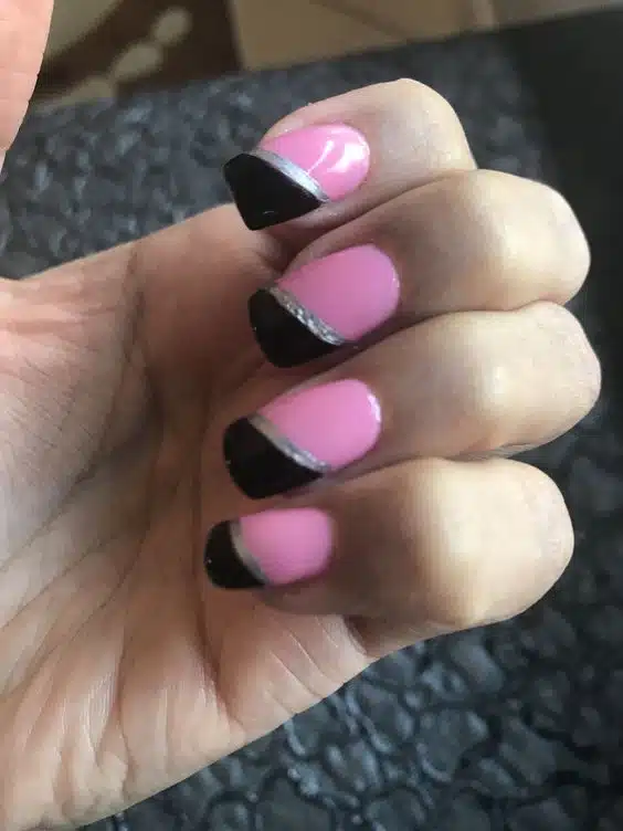 Try These Pink Nails With Black Tips On Your Special Day 2024