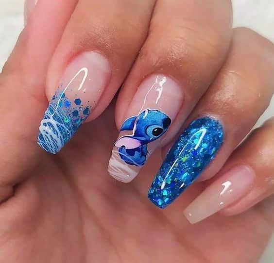 Stitch nails  nailsofinstagram nails naildesigns nailinspo  stitchnails liloandstitch bluenails  Instagram