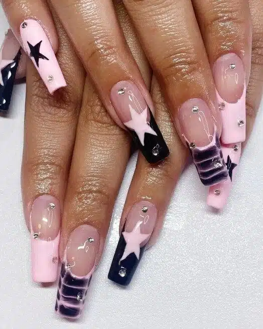 Try These Pink Nails With Black Tips On Your Special Day 2024
