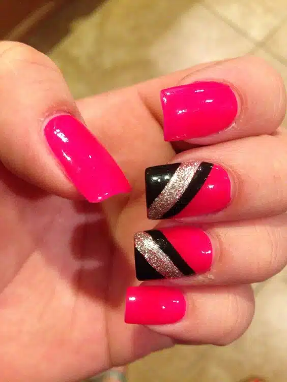 Try These Pink Nails With Black Tips On Your Special Day 2024