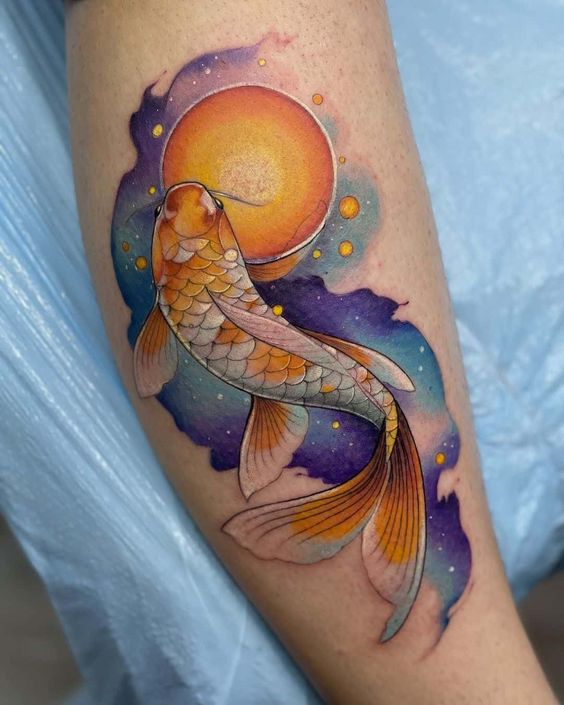 Koi Fish with Chrysanthemum Tattoo Graphic by Tuleedin Watercolor ·  Creative Fabrica