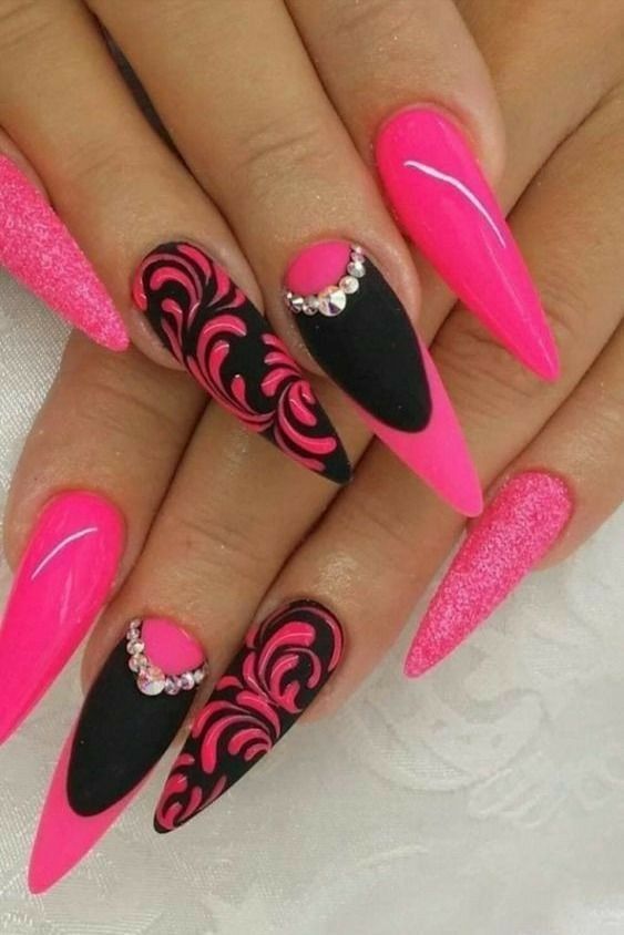 36+ Latest Black And Pink Nail Designs 2024