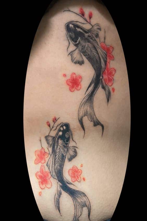 Cherry Blossom And Koi Fish Tattoo  Forearm tattoo women Koi fish tattoo  Colour tattoo for women