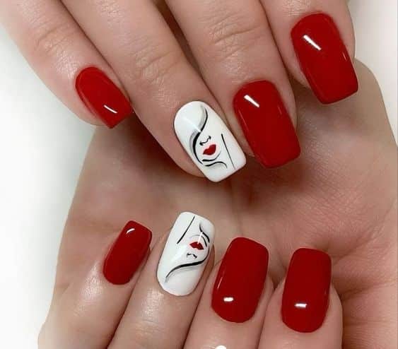 red and white nails design