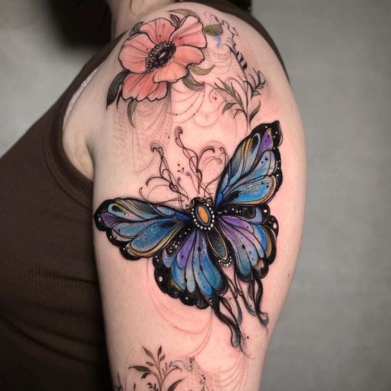 Bound For Glory Tattoo   Rose and butterfly coverup by tconnorsbfg 