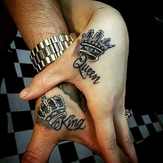 king and queen crown hand tattoos