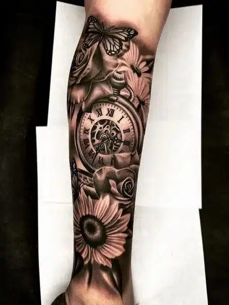 60 Trendy Clock Tattoo Designs For Guys 2024   E030bcd2e8ba866466e6573f415e0f0a .webp