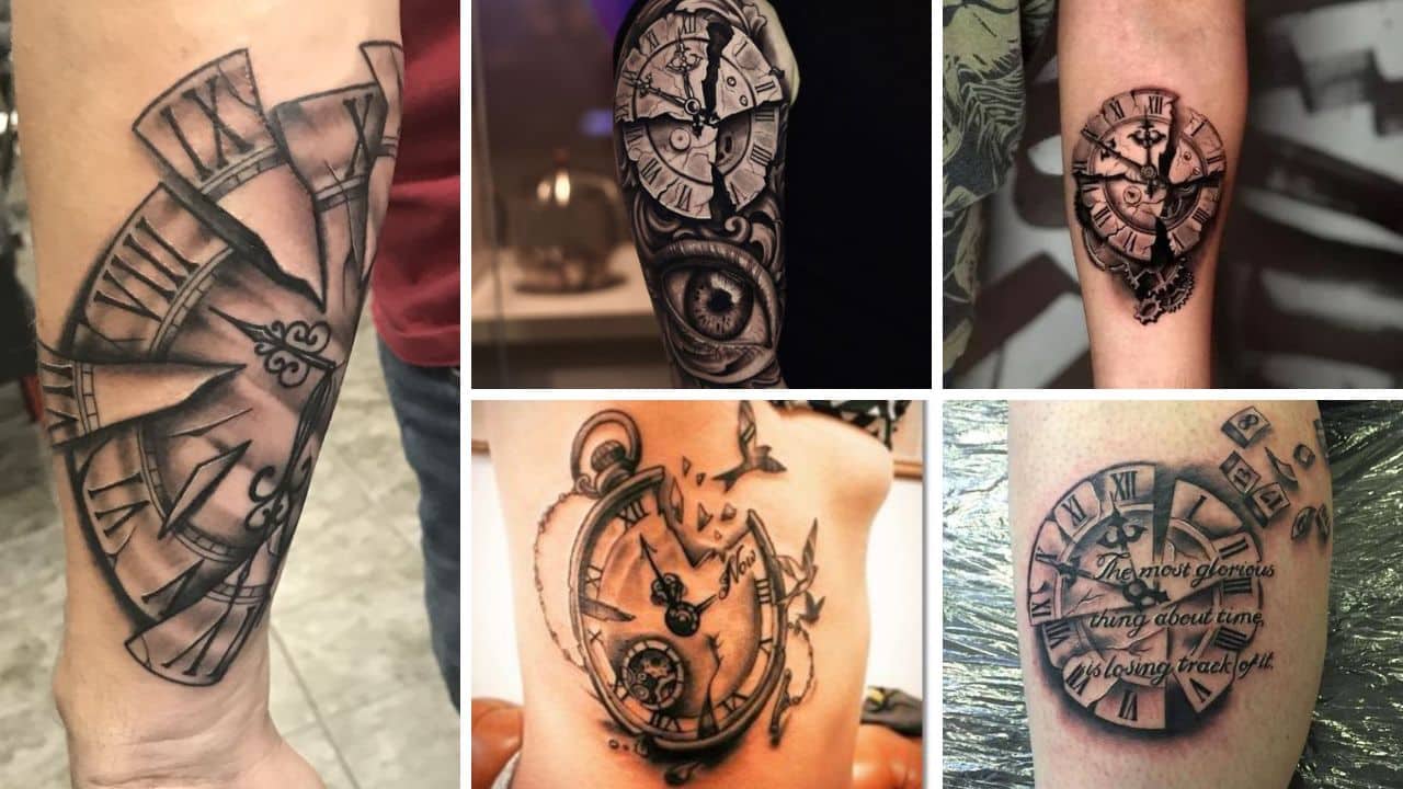 51+ Trendy Broken Clock Tattoo Designs