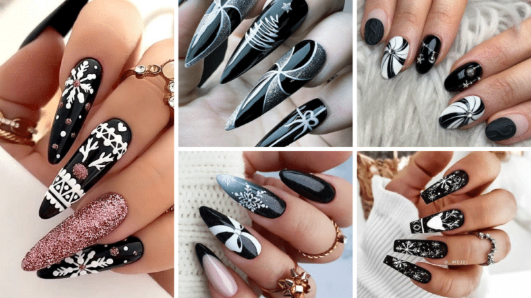 30+ Beautiful Black Christmas Nails