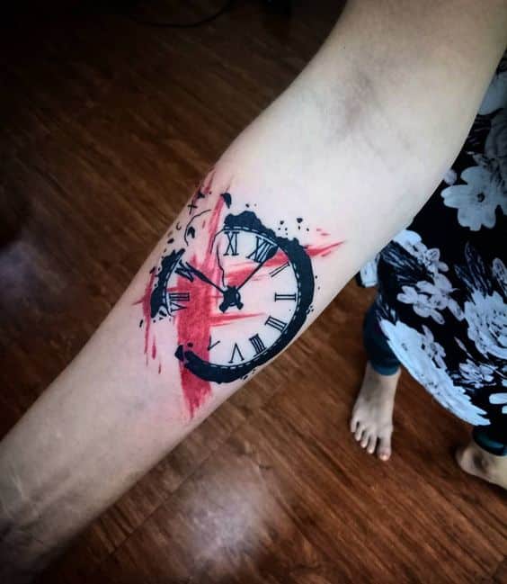 51+ Trendy Broken Clock Tattoo Designs