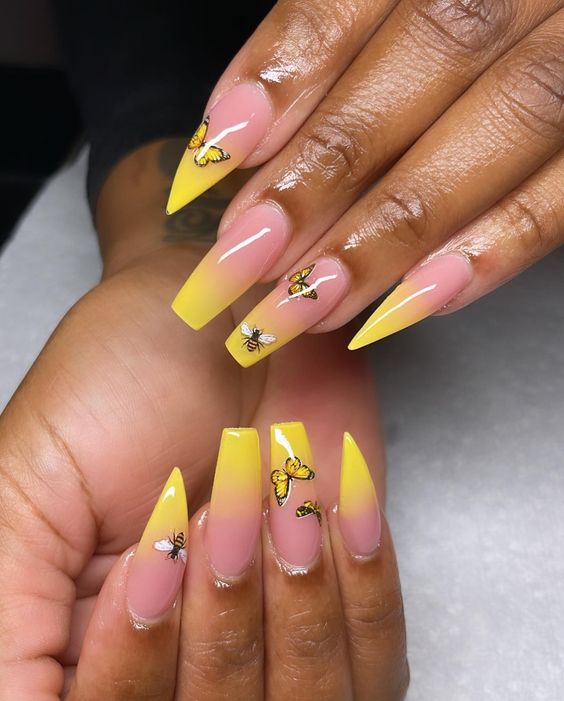 35+ Stylish Summer Yellow Nail Designs 2024