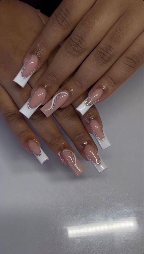 29+ Gorgeous White Nail Designs With Rhinestones 2024