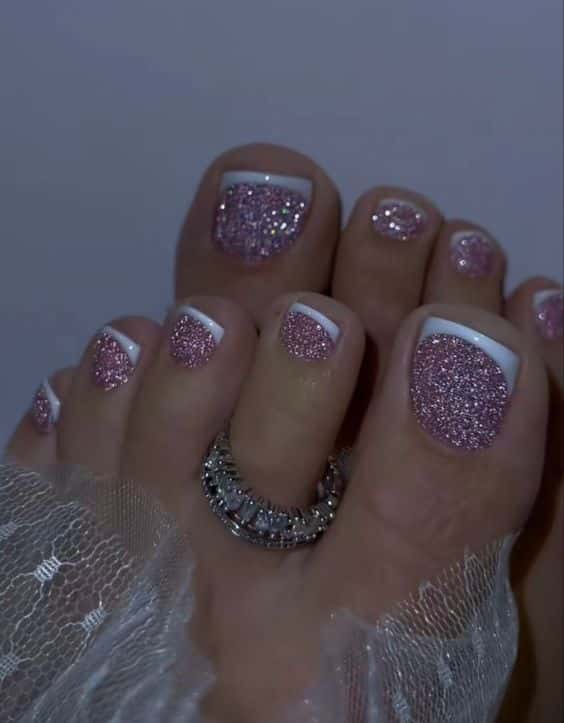 50+ Gorgeous Glitter French Toe Nail Designs 2024