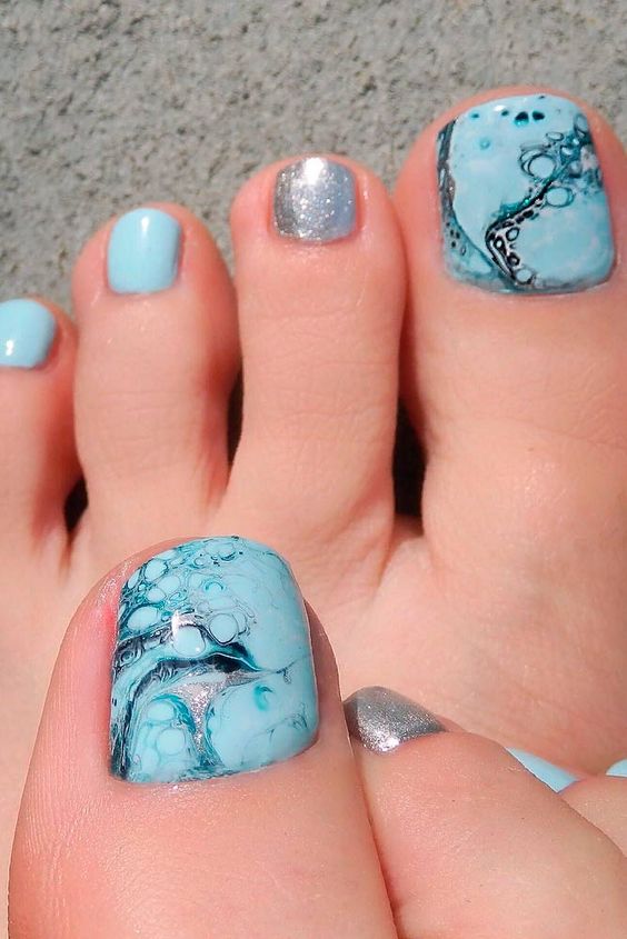 49+ Elegant Blue Toe Nail Designs 2024