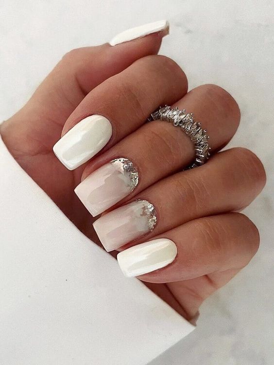 29+ Gorgeous White Nail Designs With Rhinestones 2024