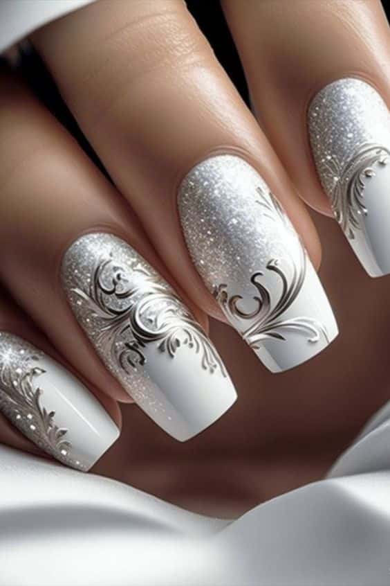 28+ Beautiful Cute White Nail Designs 2024