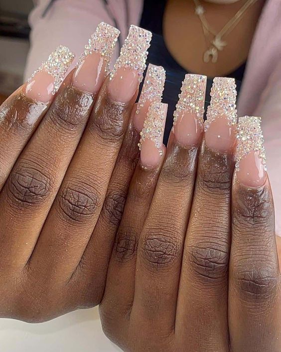 29+ Gorgeous White Nail Designs With Rhinestones 2024