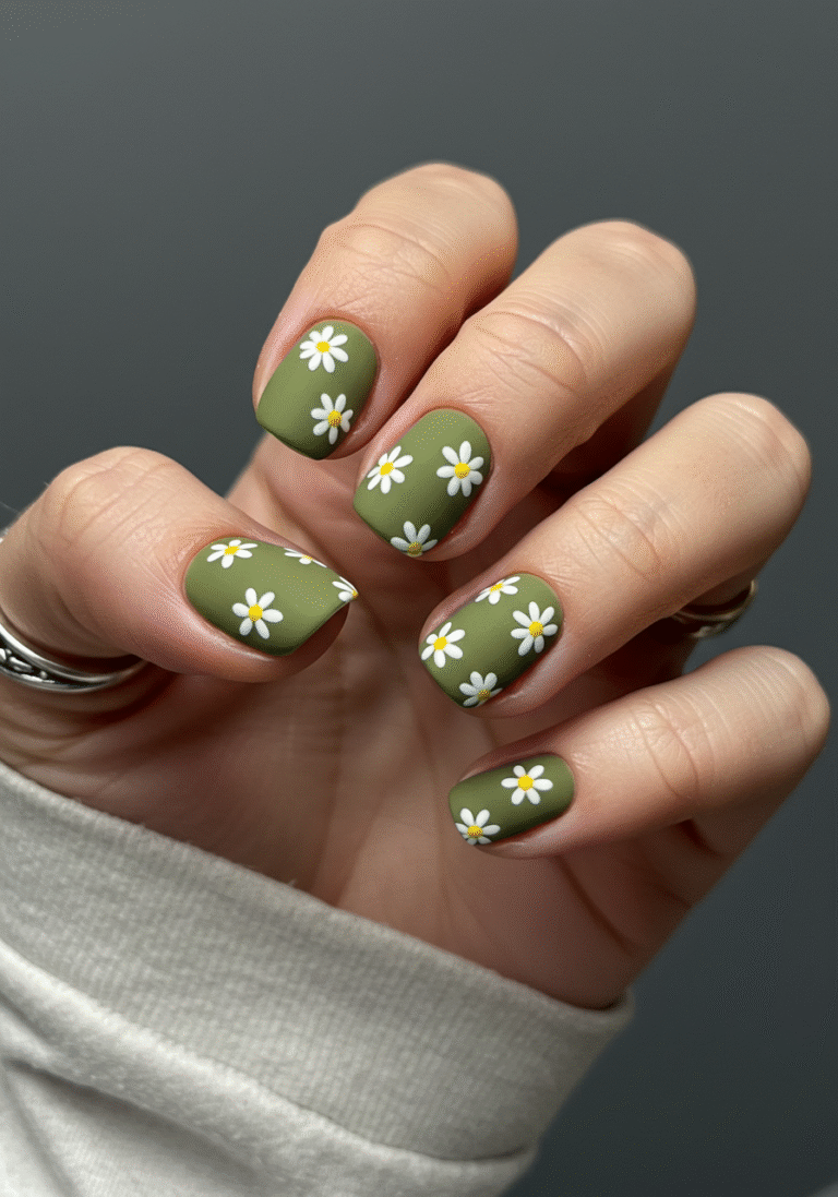 Matte Olive Daisy Field