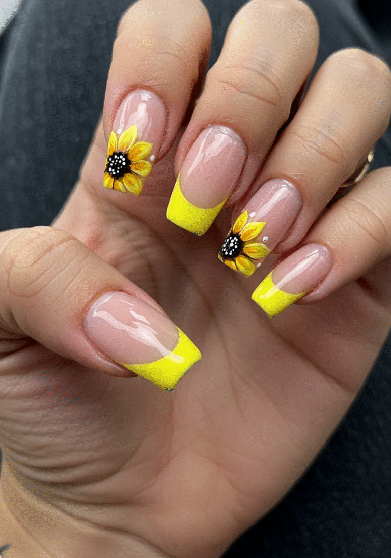 Neon French With Sunflowers