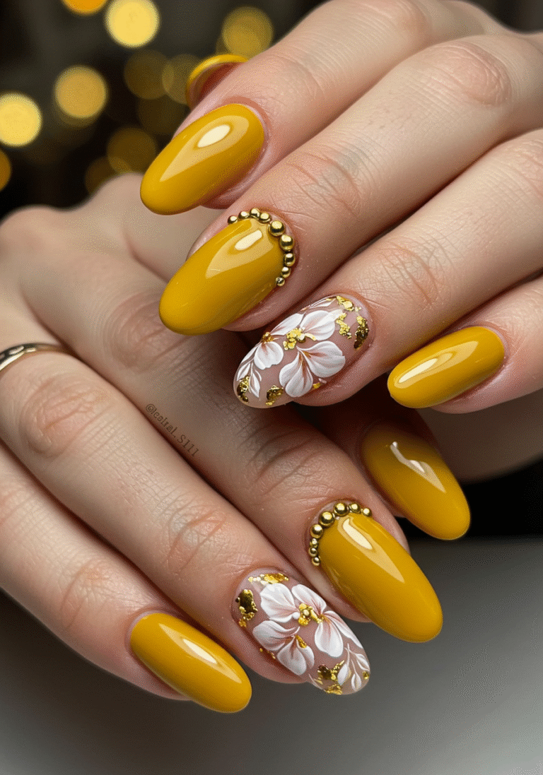 Mustard Glam With Floral Accent