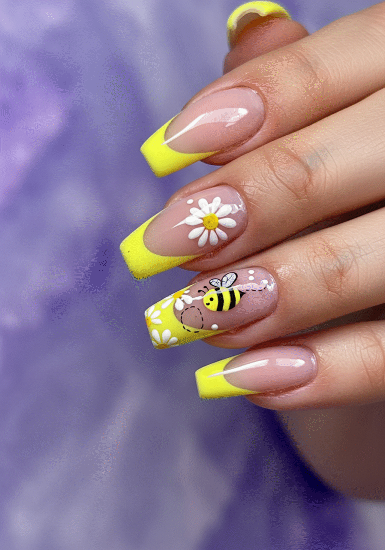 Neon French With Busy Bee