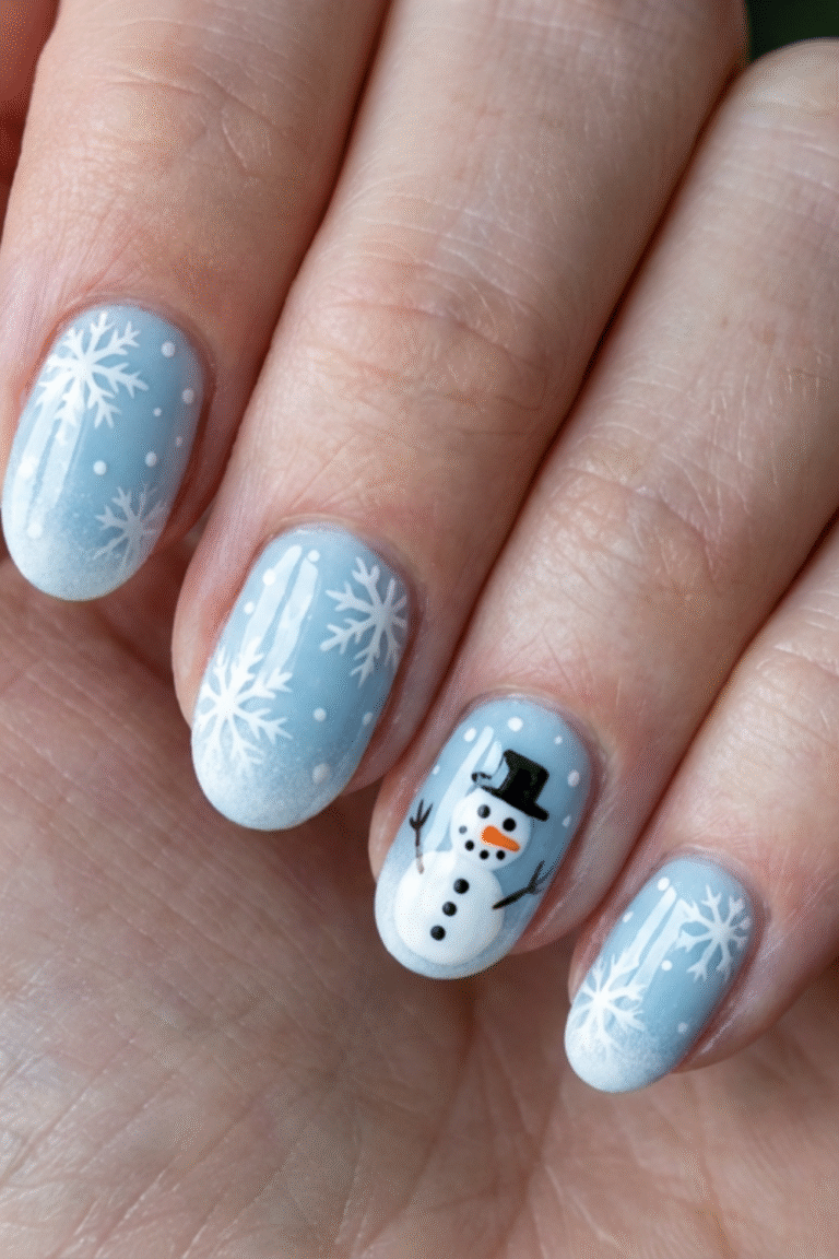 Snowman and Flurry Accent Nails